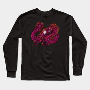 Red Oriental Pearl Dragon Long Sleeve T-Shirt